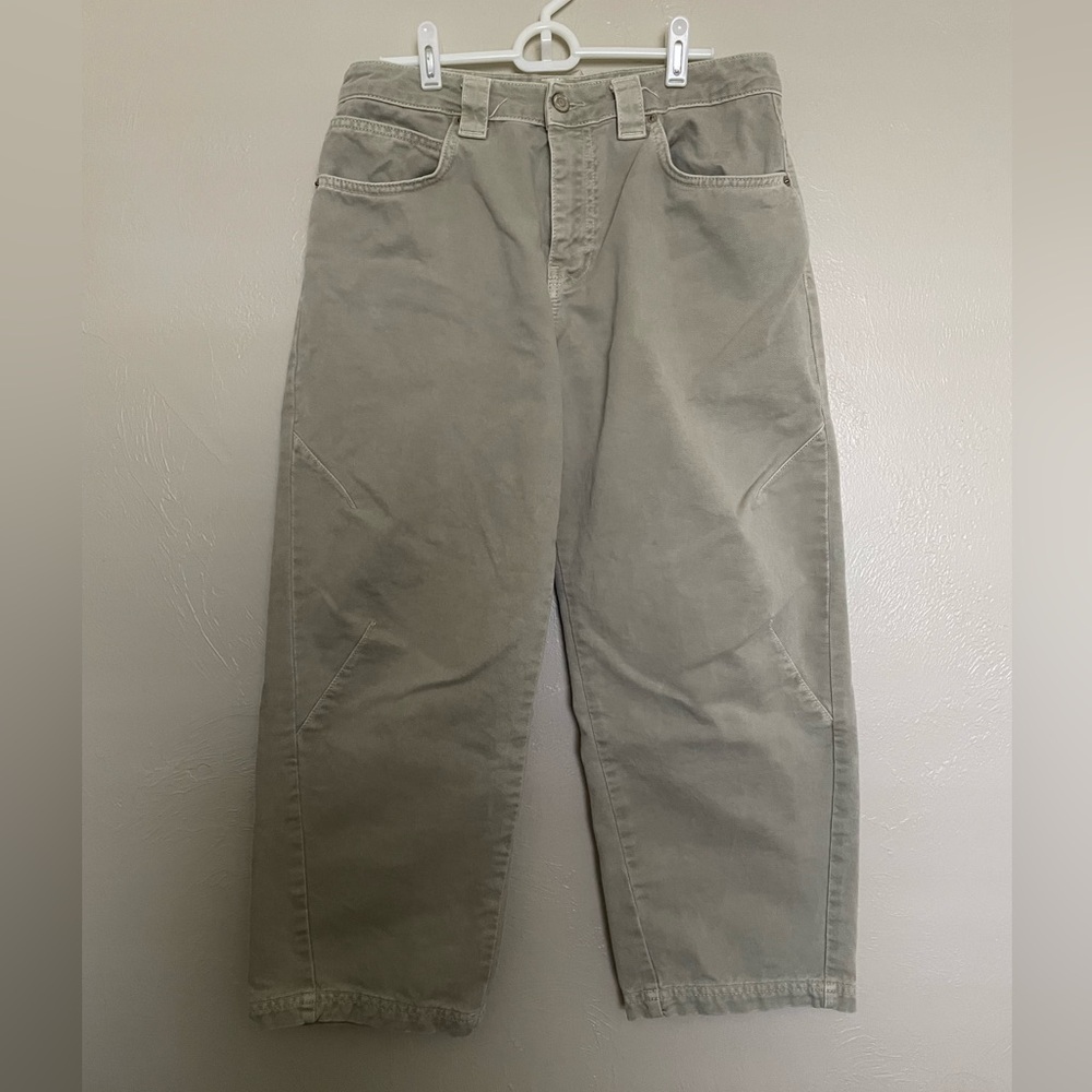 Zara Light Olive/Sage Green Cropped Barrel Jeans